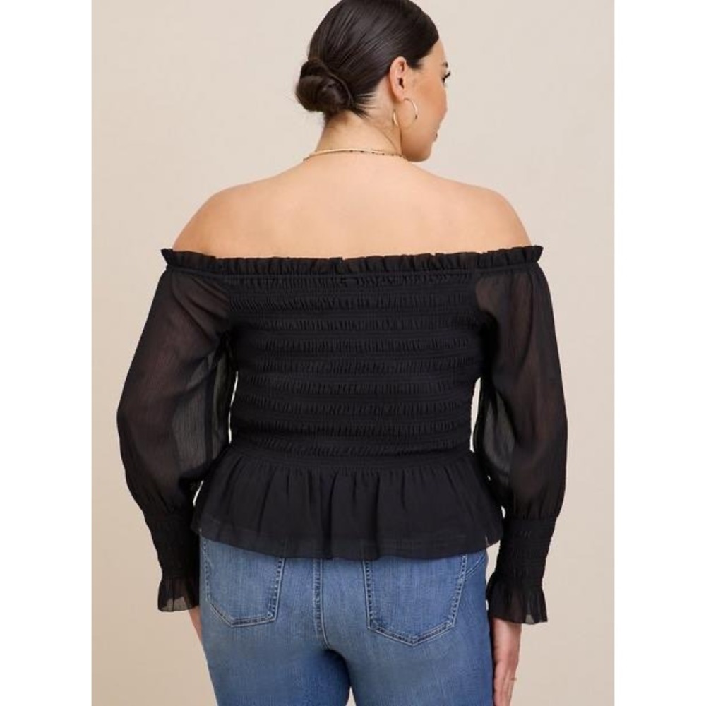 Torrid Black Chiffon Smocked Off The Shoulder Peplum Top Size 2 Plus 2X - Picture 3 of 8